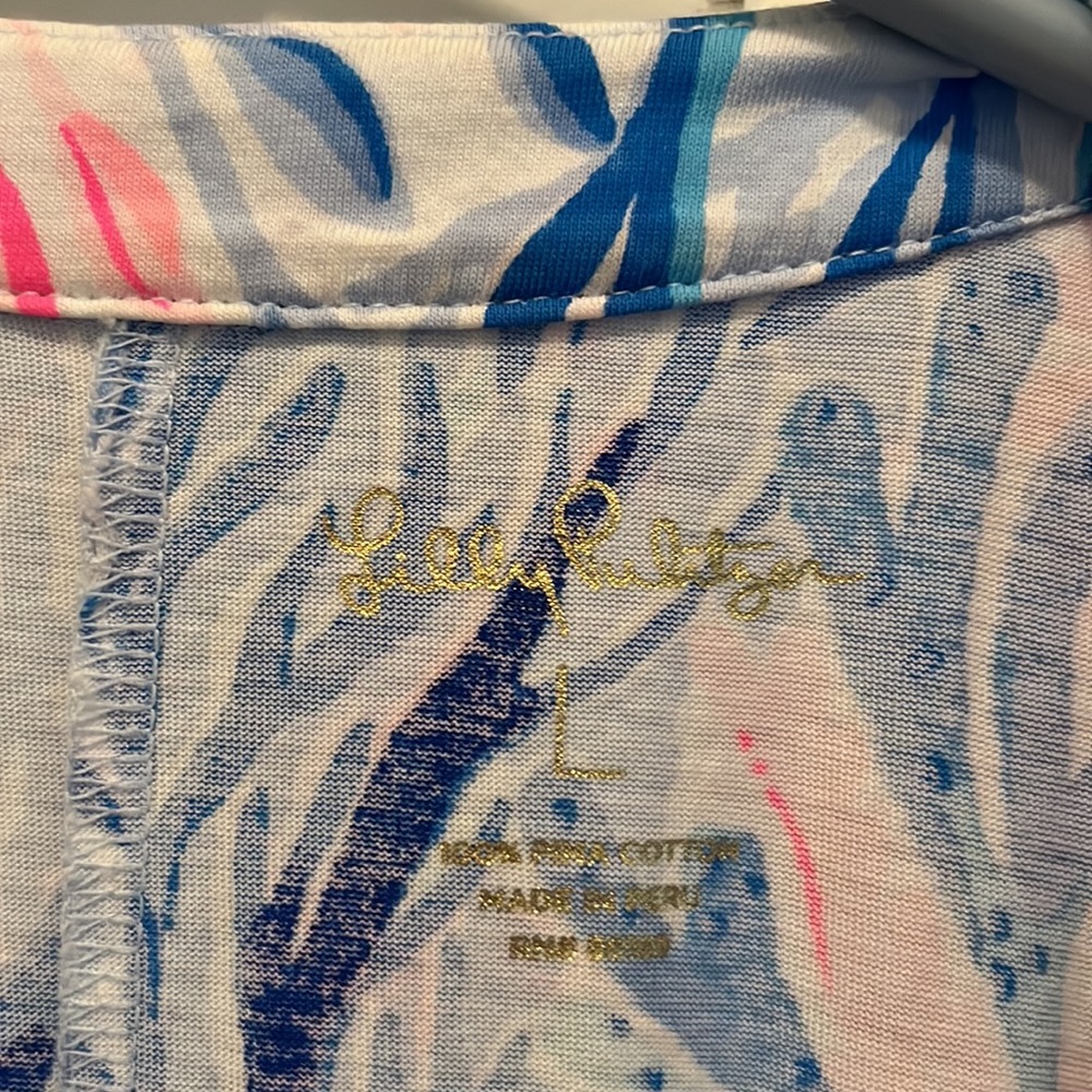 Lilly Pulitzer Blue White Pink Coral Print Sleeveless V-Neck Dress Large NWOT - Picture 3 of 3
